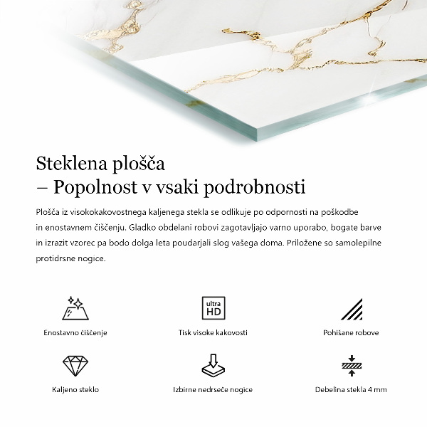 Rectangular glass table top with print Elegant marble pattern