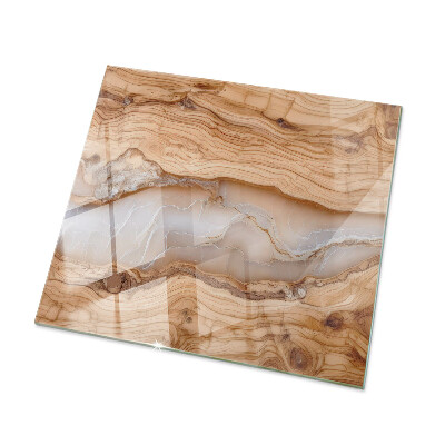 Decorative glass table top with print Natural wood and resin pattern