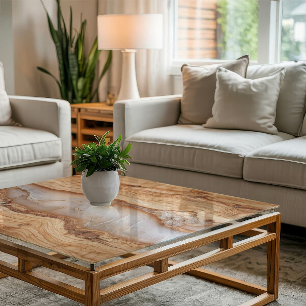 Decorative glass table top with print Natural wood and resin pattern