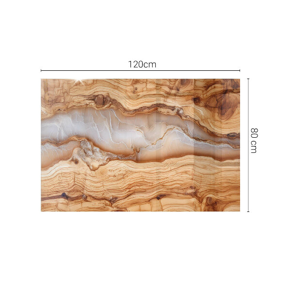 Decorative glass table top with print Natural wood and resin pattern