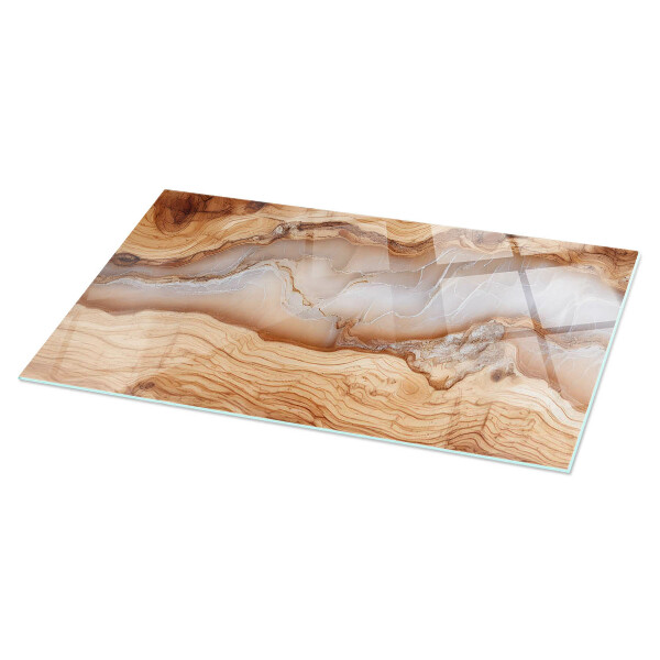 Decorative glass table top with print Natural wood and resin pattern