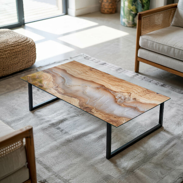 Decorative glass table top with print Natural wood and resin pattern