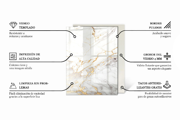 Rectangular glass table top Marble pattern with delicate veins
