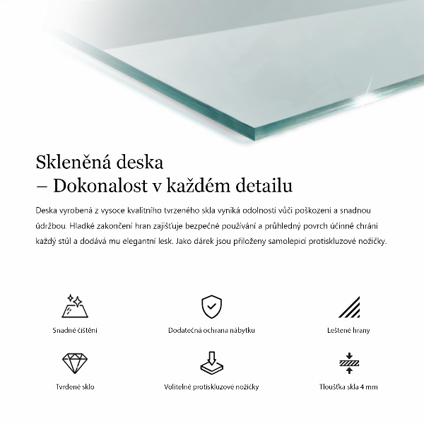 Rectangular glass table top transparent