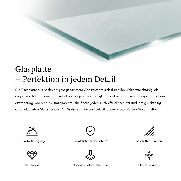 Rectangular glass table top transparent