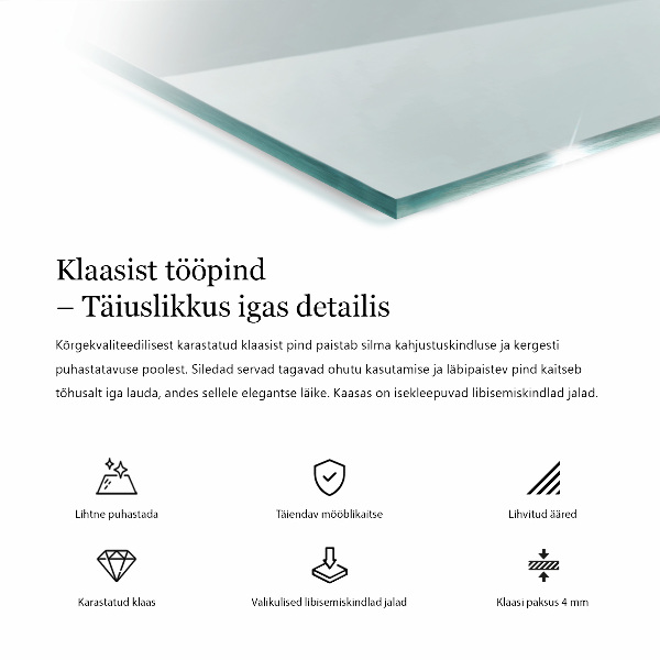 Rectangular glass table top transparent