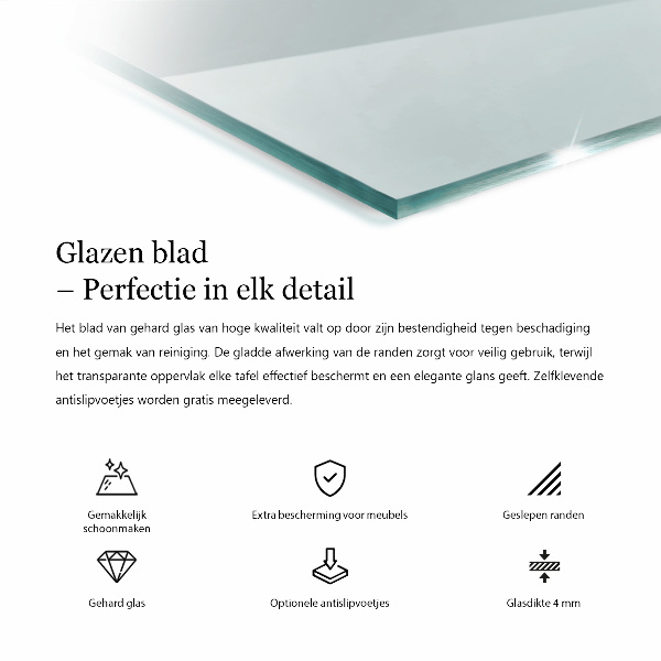 Rectangular glass table top transparent