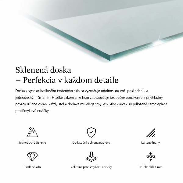 Rectangular glass table top transparent