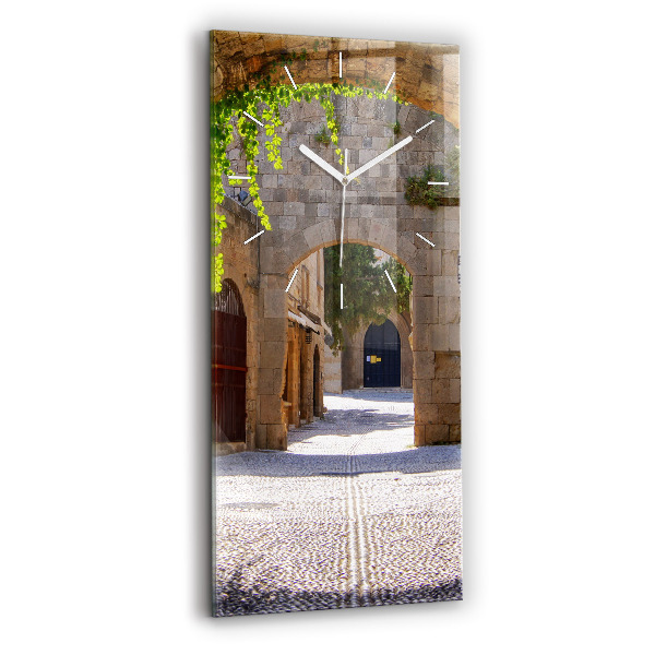 Vertical wall clock Picturesque street of Rhodes