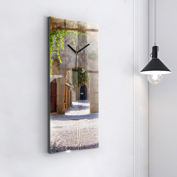 Vertical wall clock Picturesque street of Rhodes