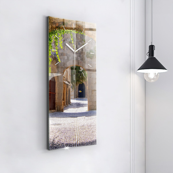 Vertical wall clock Picturesque street of Rhodes