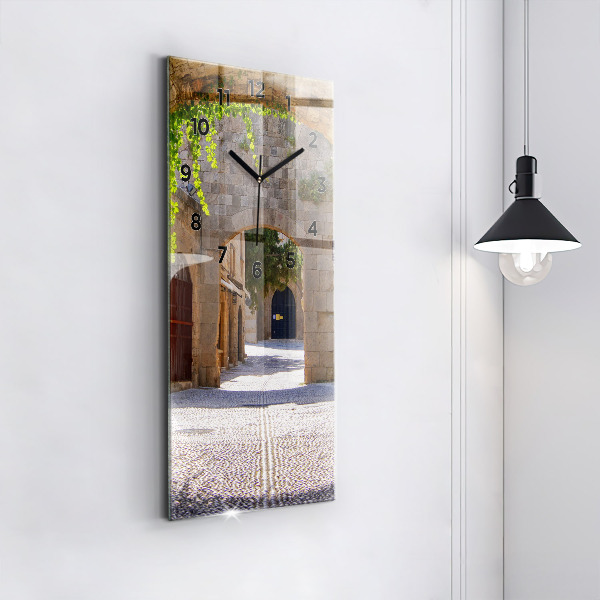 Vertical wall clock Picturesque street of Rhodes