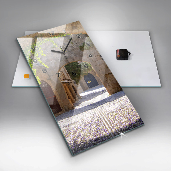 Vertical wall clock Picturesque street of Rhodes