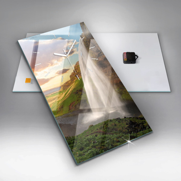 Vertical wall clock Waterfall in Iceland