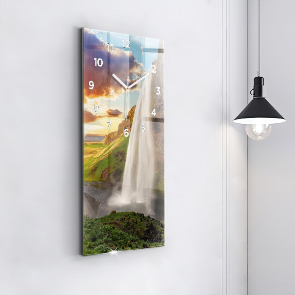Vertical wall clock Waterfall in Iceland