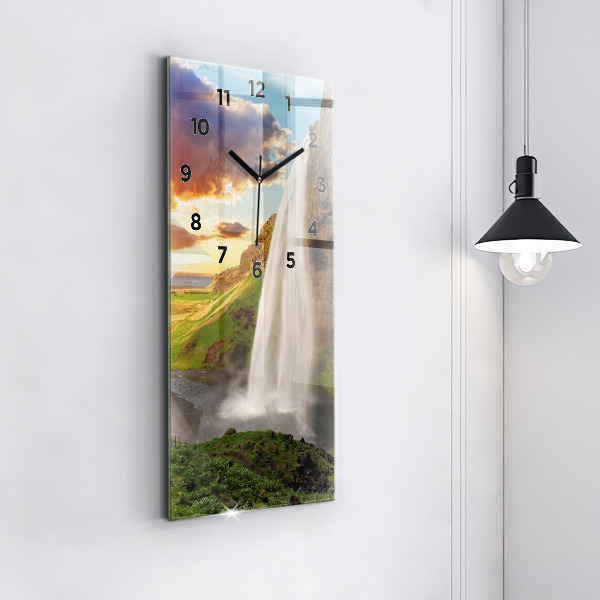 Vertical wall clock Waterfall in Iceland
