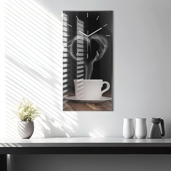 Vertical wall clock A cup of hot coffee