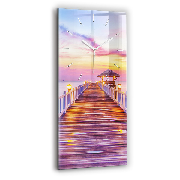 Vertical wall clock The bridge in the port in the evening