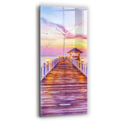 Vertical wall clock The bridge in the port in the evening