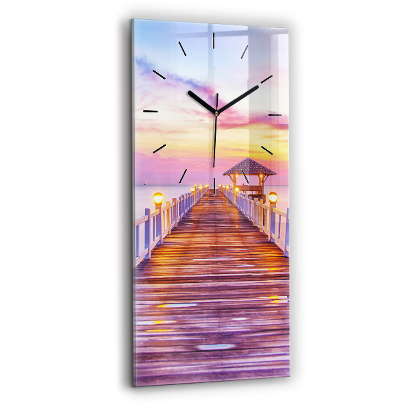 Vertical wall clock The bridge in the port in the evening