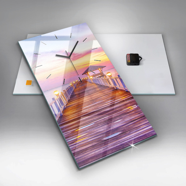 Vertical wall clock The bridge in the port in the evening