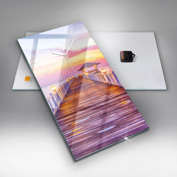 Vertical wall clock The bridge in the port in the evening