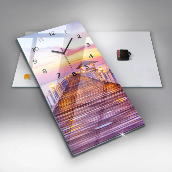 Vertical wall clock The bridge in the port in the evening