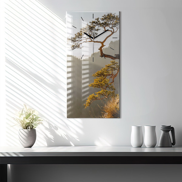 Vertical wall clock A tree in the mountains