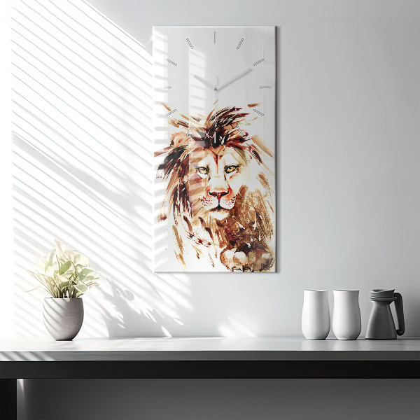 Vertical wall clock Illustration of a brown lion