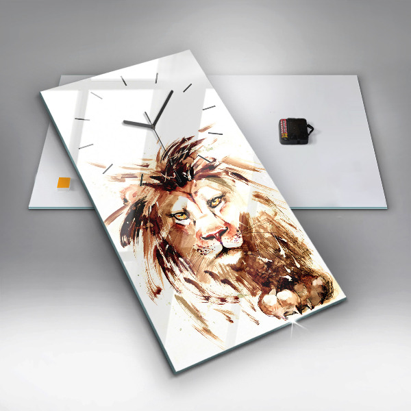 Vertical wall clock Illustration of a brown lion