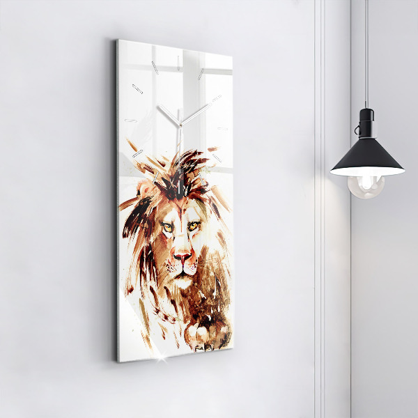Vertical wall clock Illustration of a brown lion