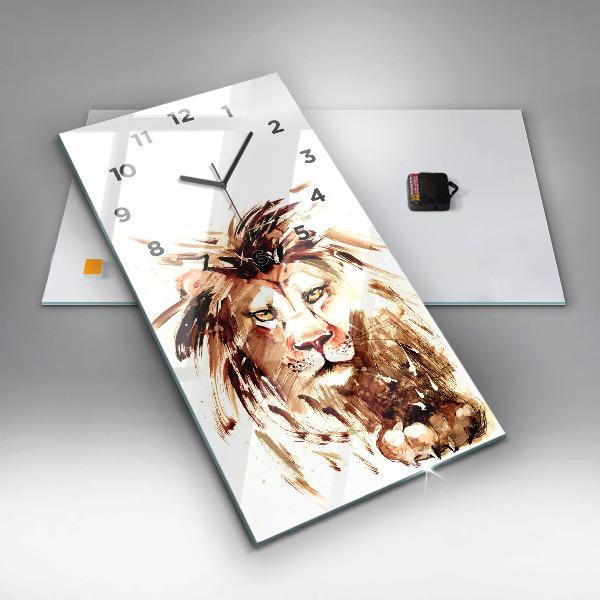 Vertical wall clock Illustration of a brown lion