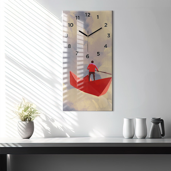 Vertical wall clock Paper ships