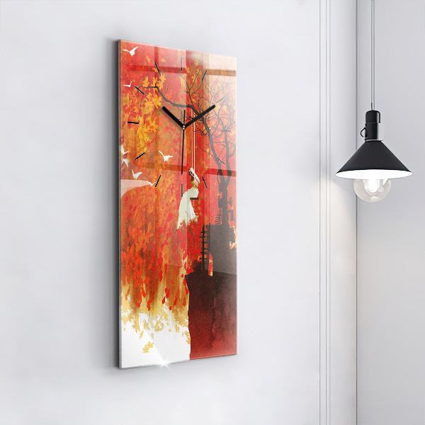 Vertical wall clock Bride in autumn