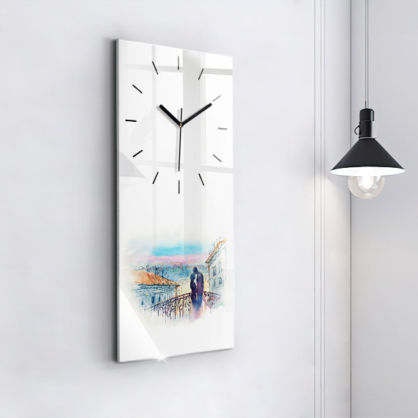 Vertical wall clock People in watercolor