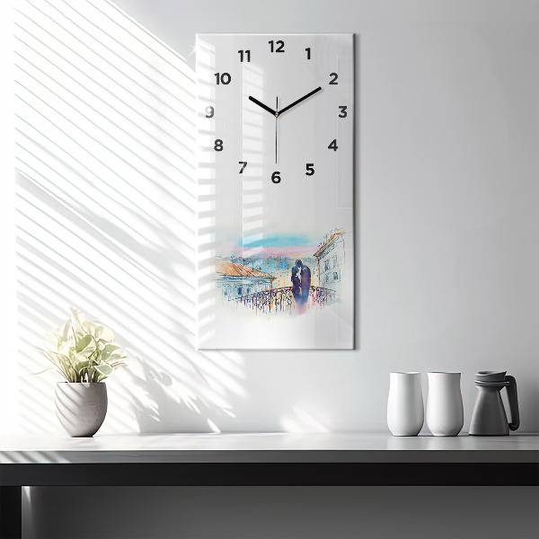 Vertical wall clock People in watercolor