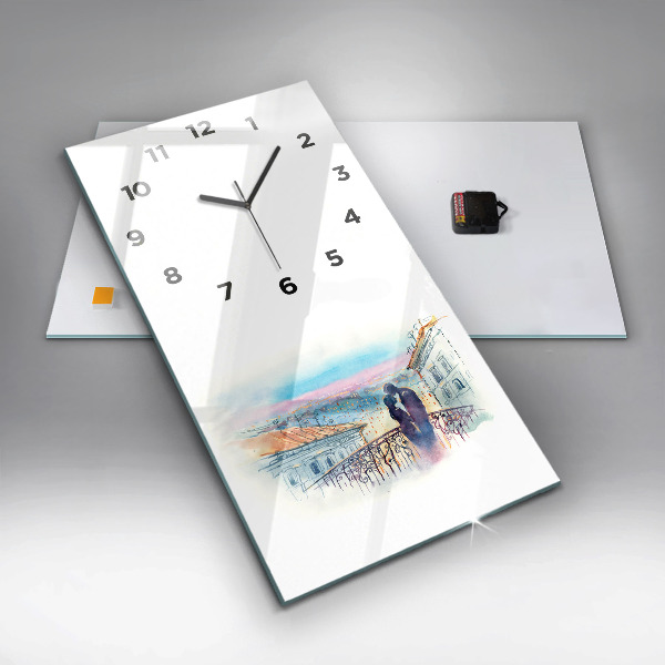 Vertical wall clock People in watercolor