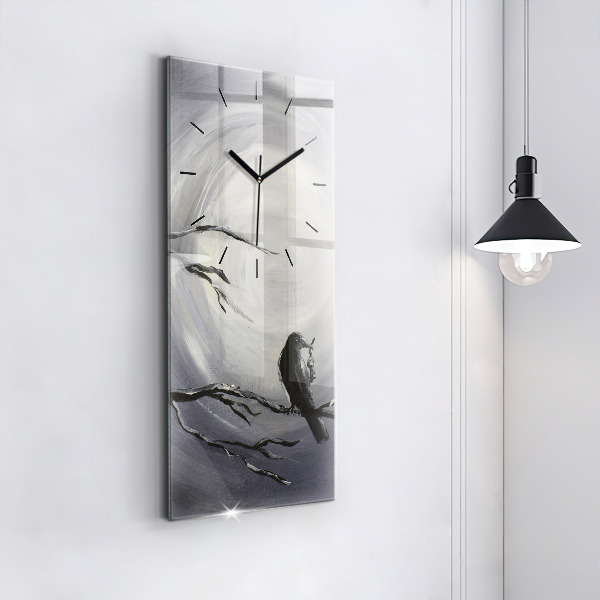 Vertical wall clock Raven in the moonlight