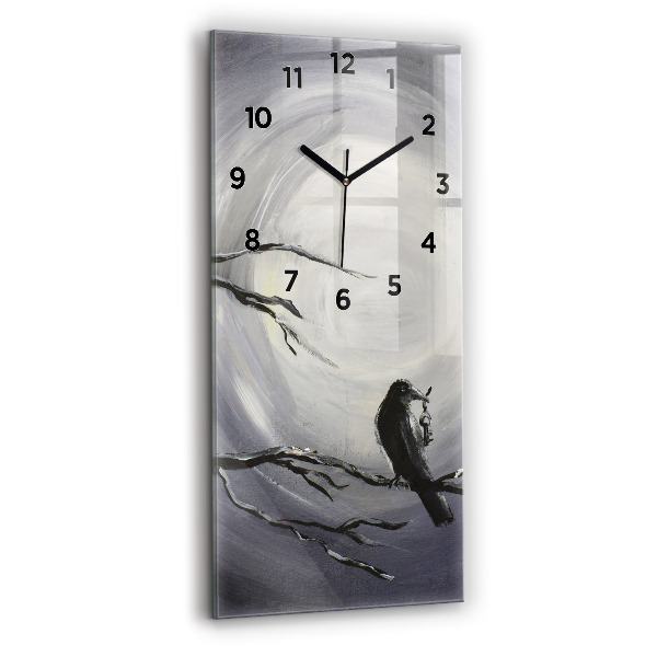 Vertical wall clock Raven in the moonlight