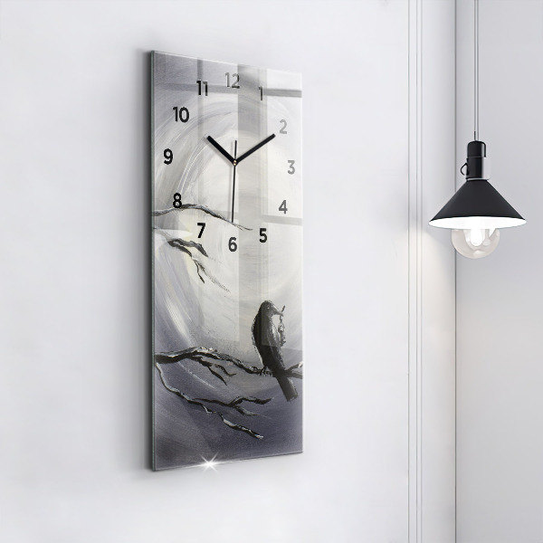 Vertical wall clock Raven in the moonlight