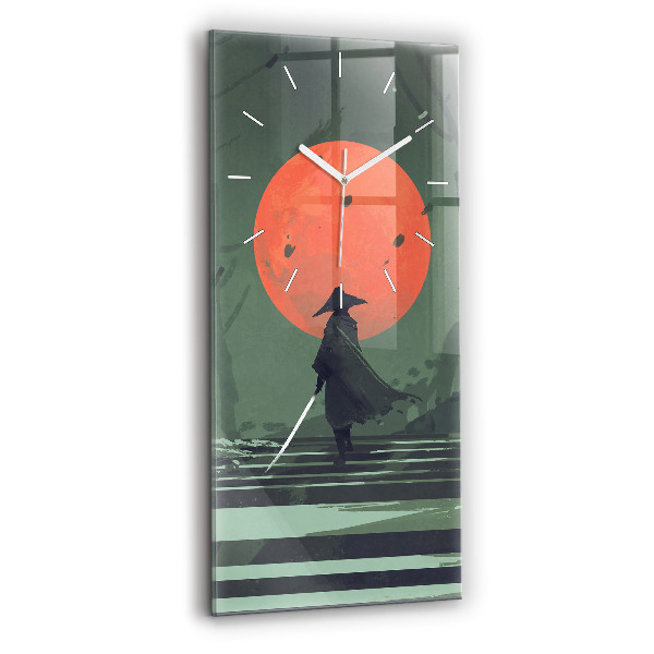 Vertical wall clock Samurai in the forest