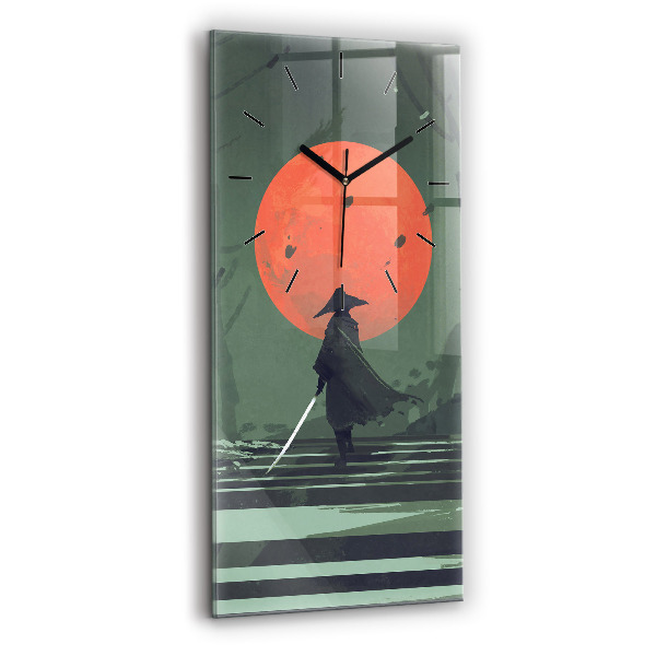Vertical wall clock Samurai in the forest