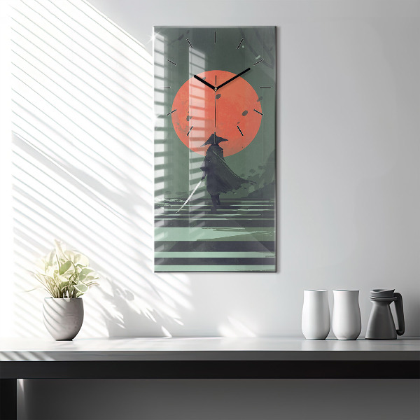 Vertical wall clock Samurai in the forest