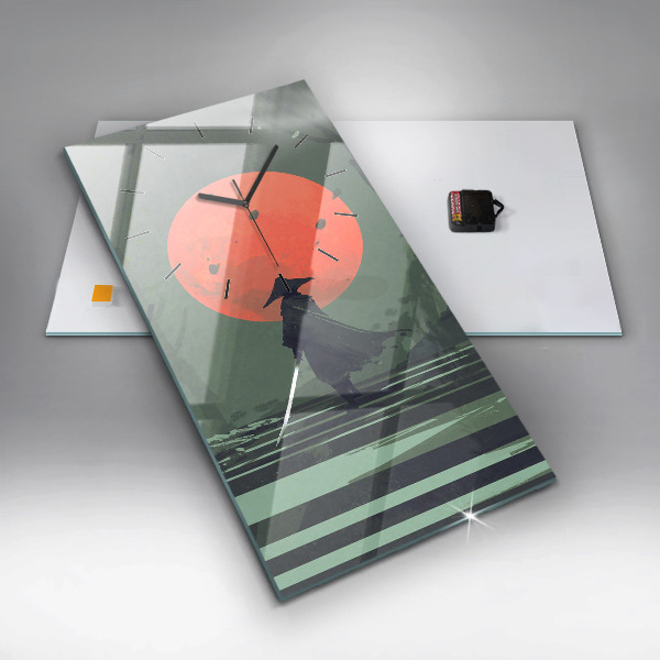 Vertical wall clock Samurai in the forest