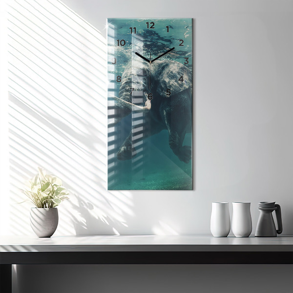 Vertical wall clock Swimming elephant in the ocean