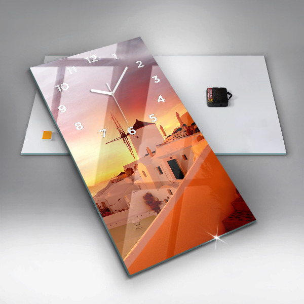 Vertical wall clock Old windmill in Santorini