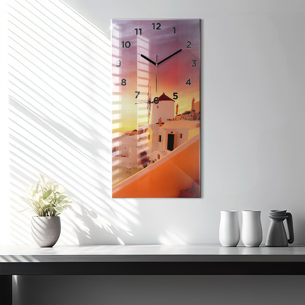 Vertical wall clock Old windmill in Santorini