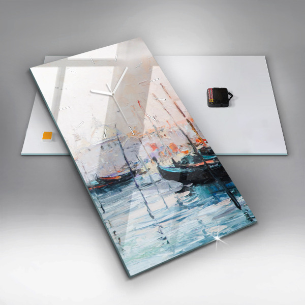 Vertical wall clock Oil painting yacht sea