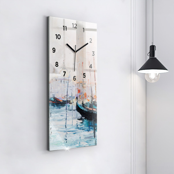 Vertical wall clock Oil painting yacht sea