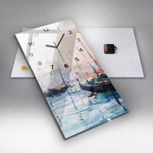 Vertical wall clock Oil painting yacht sea